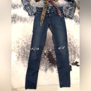 7 For All Mankind distressed blue skinny jeans, size 27